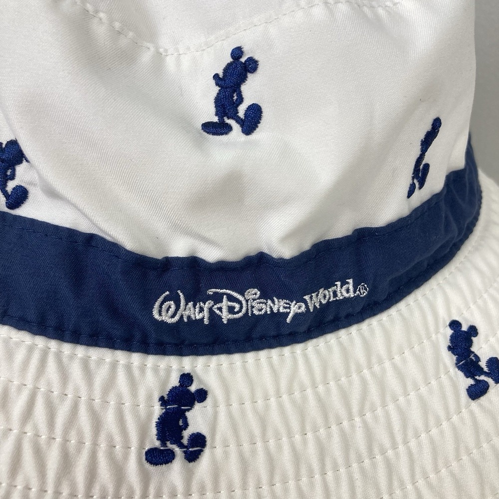 Walt Disney Parks Wide Brim White‎ Sun Hat Navy Blue Mickey Mouse Print Adult OS - Picture 2 of 7
